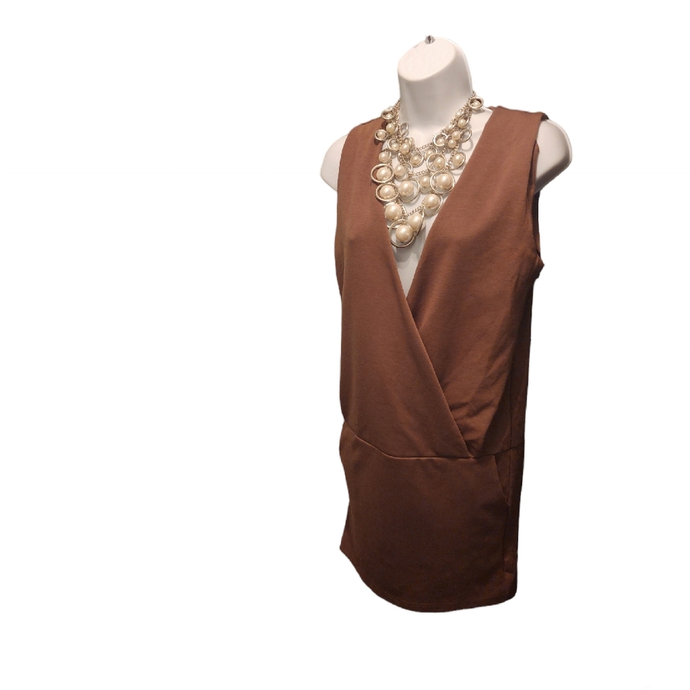 Plunge V neck light brown Tunic with pockets